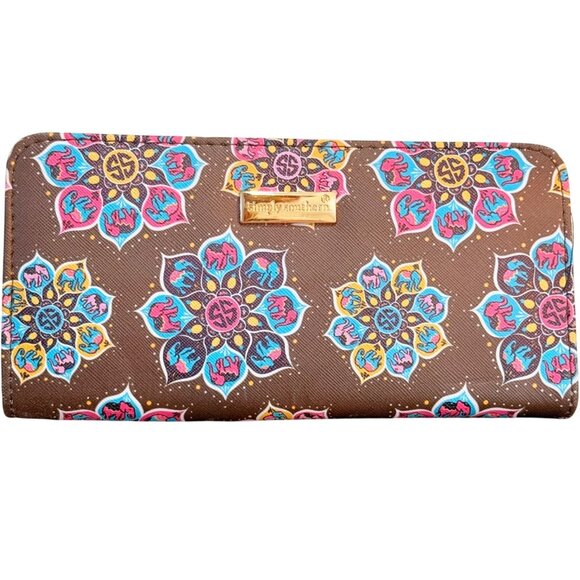 Simply Southern Beach Wallet Brown Colorful Elephant Mandala Gold Zipper Close - Picture 1 of 13
